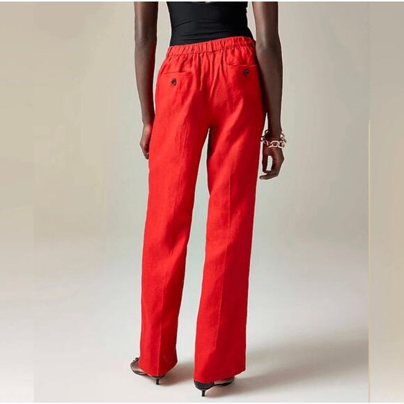 J. Crew Womens 100% Wide Leg High Rise Linen Harbor Pant CH853 Red Size L NWT - Picture 4 of 6